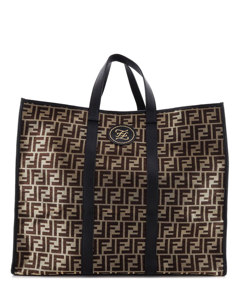 Б/у большая сумка-тоут Fendi Karligraphy из металлического канваса, 19"W x 16"H x 8"D