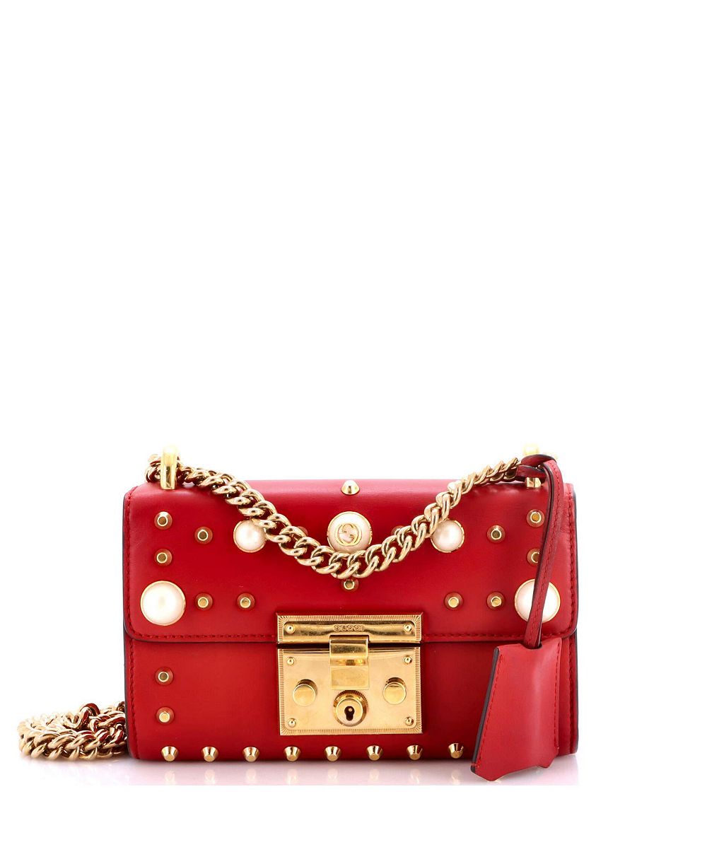 Pre-Owned Gucci маленькая кожаная сумка через плечо Pearly Padlock с шипами