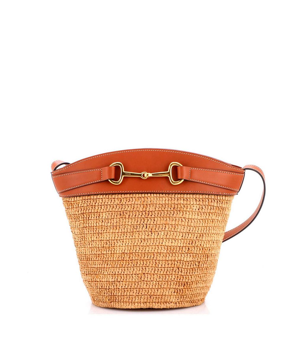 Pre-Owned Celine Crécy Raffia and Leather Bucket Bag, 7"W x 9"H x 6.5"D