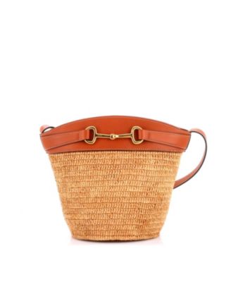 Pre-Owned Celine Crécy Raffia and Leather Bucket Bag, 7"W x 9"H x 6.5"D