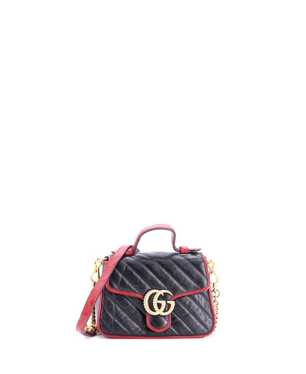 Pre-Owned Gucci Mini GG Marmont Top Handle Flap Bag Diagonal Quilted Leather