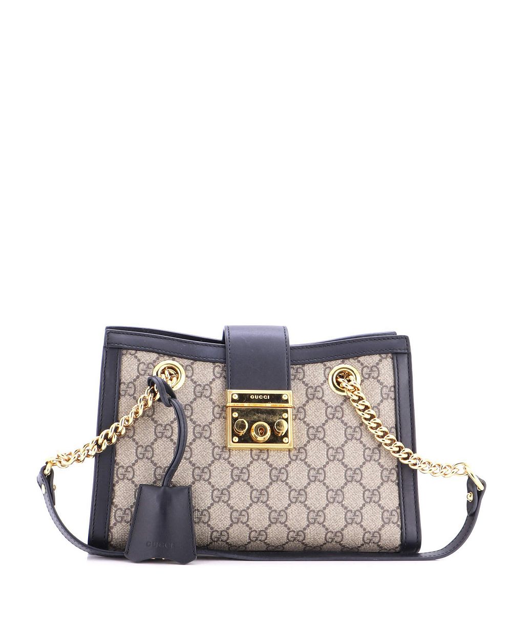Сумка-тоут Gucci Small Padlock Chain из ткани GG с покрытием, Pre-Owned