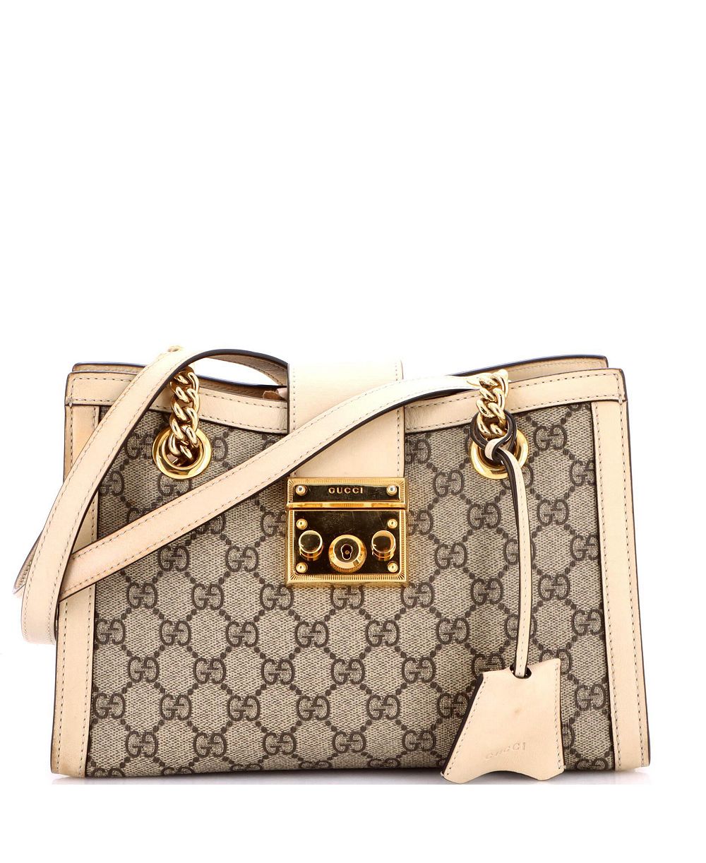 Сумка-тоут с цепочкой Padlock Leather and Canvas, Pre-Owned Gucci