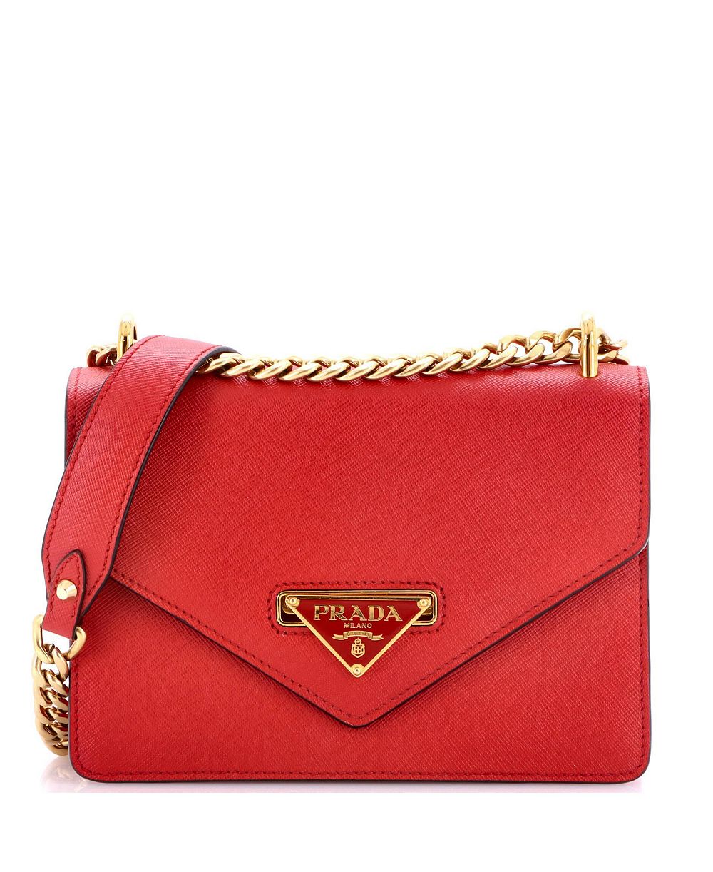 Pre-Owned Prada маленькая сумка через плечо с цепочкой и клапаном из кожи Сафьяно