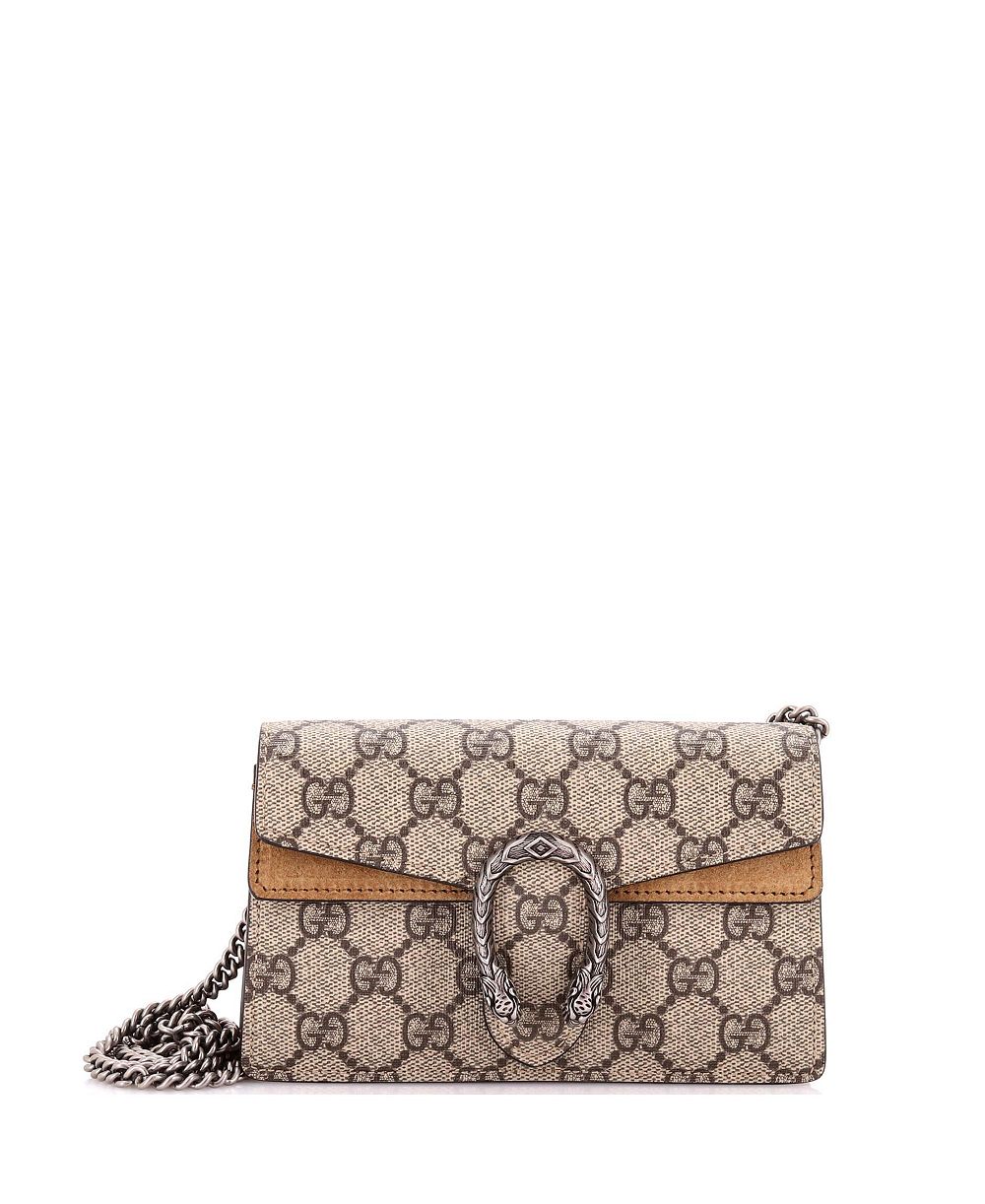 Б/у мини-сумка Gucci Super Mini Dionysus из холста GG с покрытием