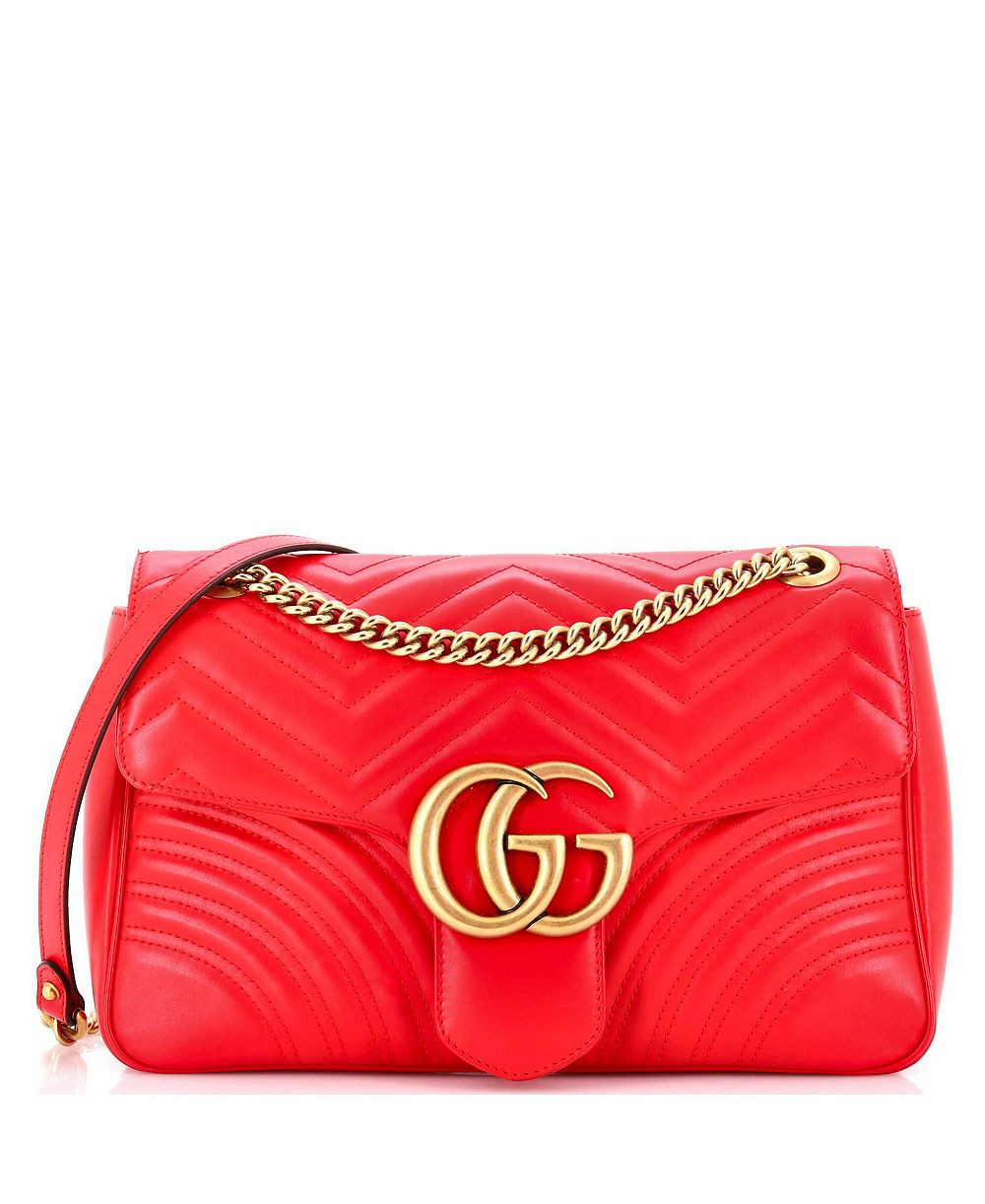 Б/у большая кожаная сумка Gucci Large GG Marmont с клапаном и стеганым дизайном
