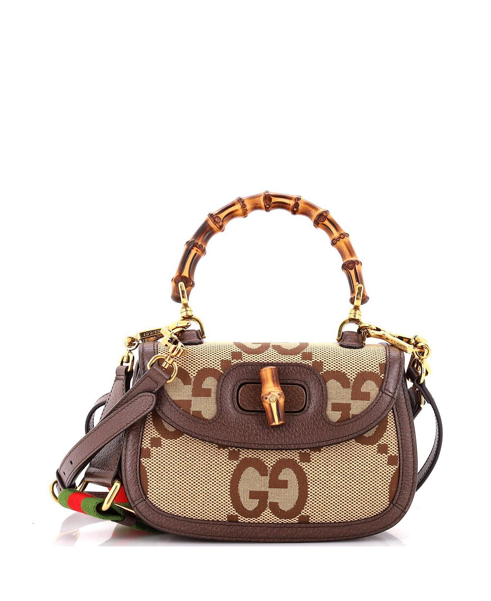 Pre-Owned Gucci Small Bamboo 1947 верхняя ручка сумка Jumbo GG холщовая