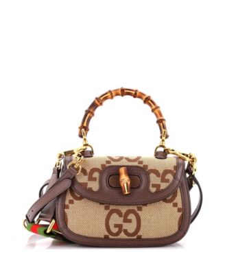 Pre-Owned Gucci Small Bamboo 1947 верхняя ручка сумка Jumbo GG холщовая