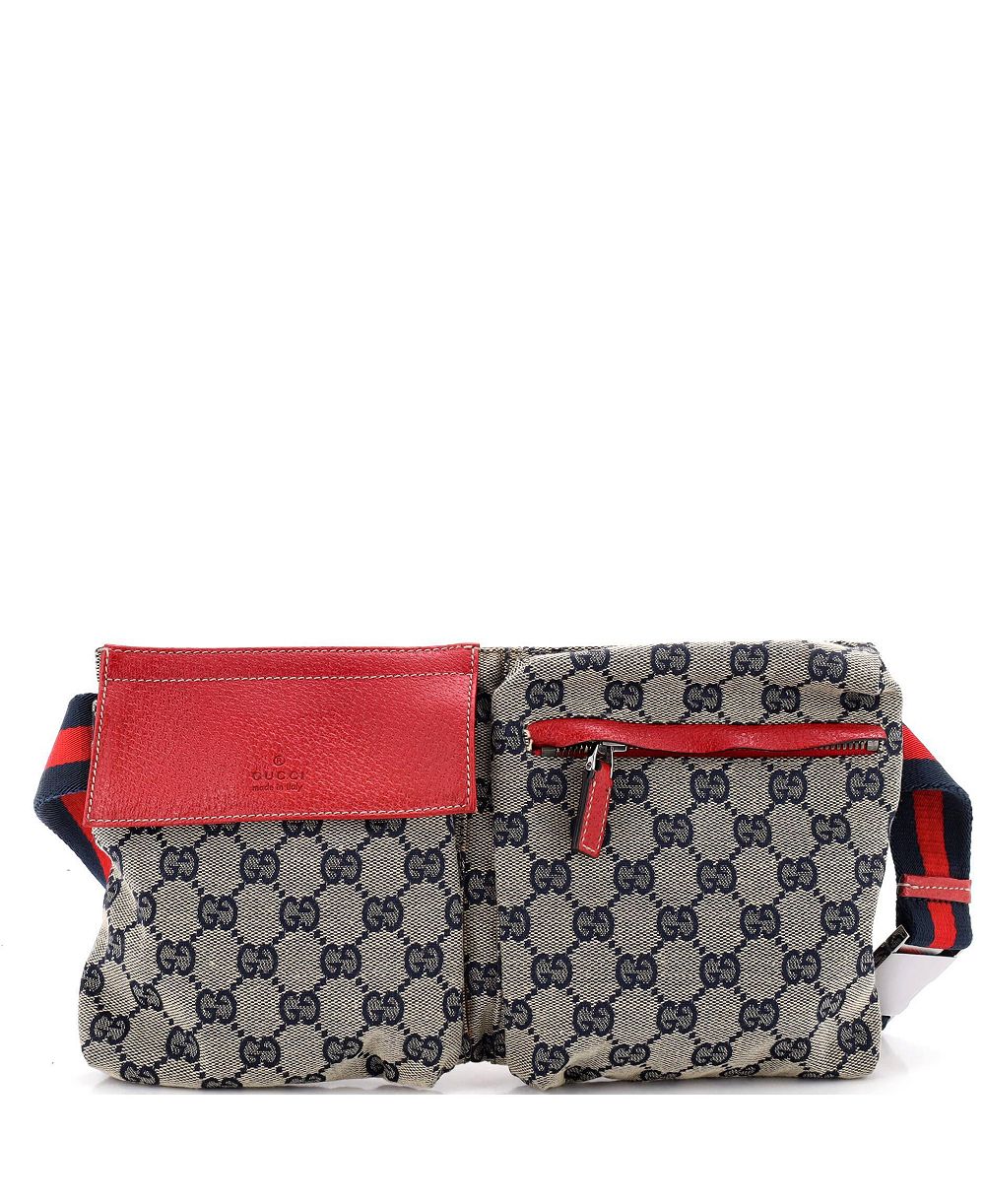 Винтажная сумка-кошелек с ремнем Double GG Canvas with Leather, Pre-Owned Gucci