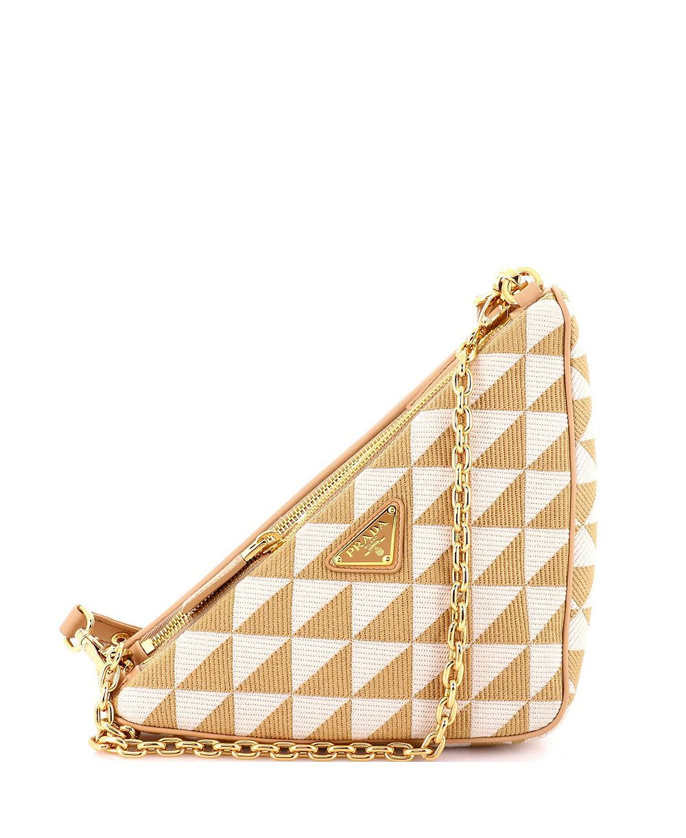 Б/у сумка-треугольник Prada Mini Double Symbole из кожи и жаккарда