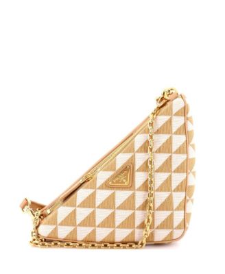 Б/у сумка-треугольник Prada Mini Double Symbole из кожи и жаккарда
