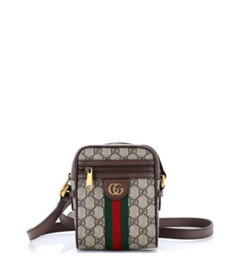 Б/у мини-сумка Gucci Ophidia из лакированной ткани GG с ремешком через плечо