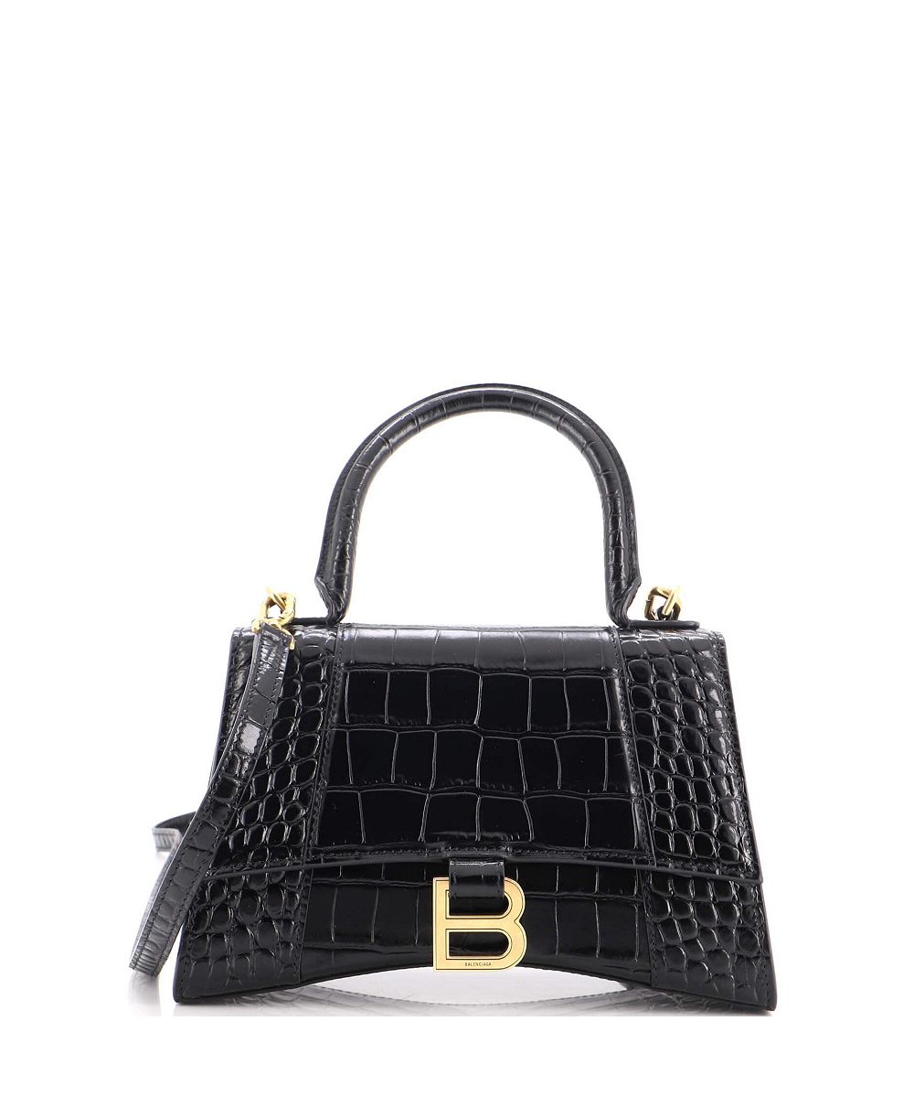 Pre-Owned Balenciaga Small Hourglass Top Handle Bag Embossed Leather