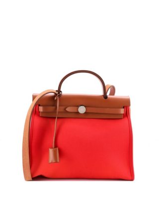 Сумка HERMÉS Herbag Zip Medium Leather and Canvas Shoulder Bag, б/у