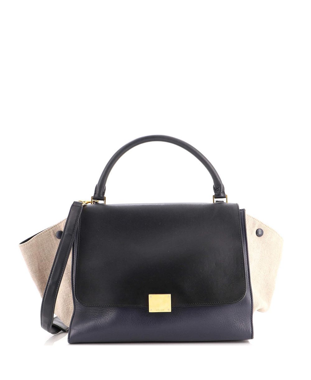 Б/у сумка через плечо Celine Medium Leather-Canvas Trapeze из кожи и канваса