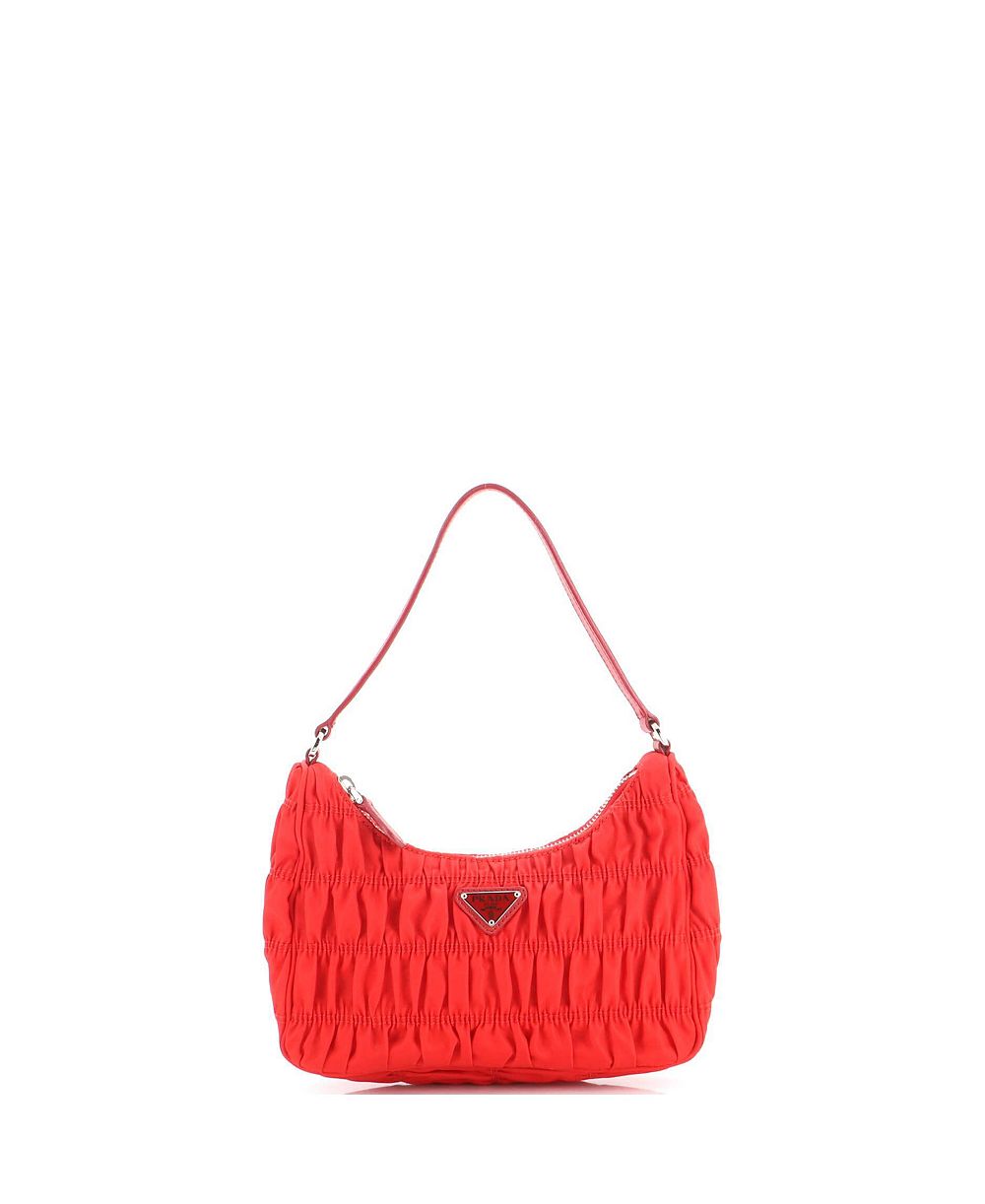 Pre-Owned Prada мини-сумка хобо из ткани с тиснением и элементами из кожи сафьяно