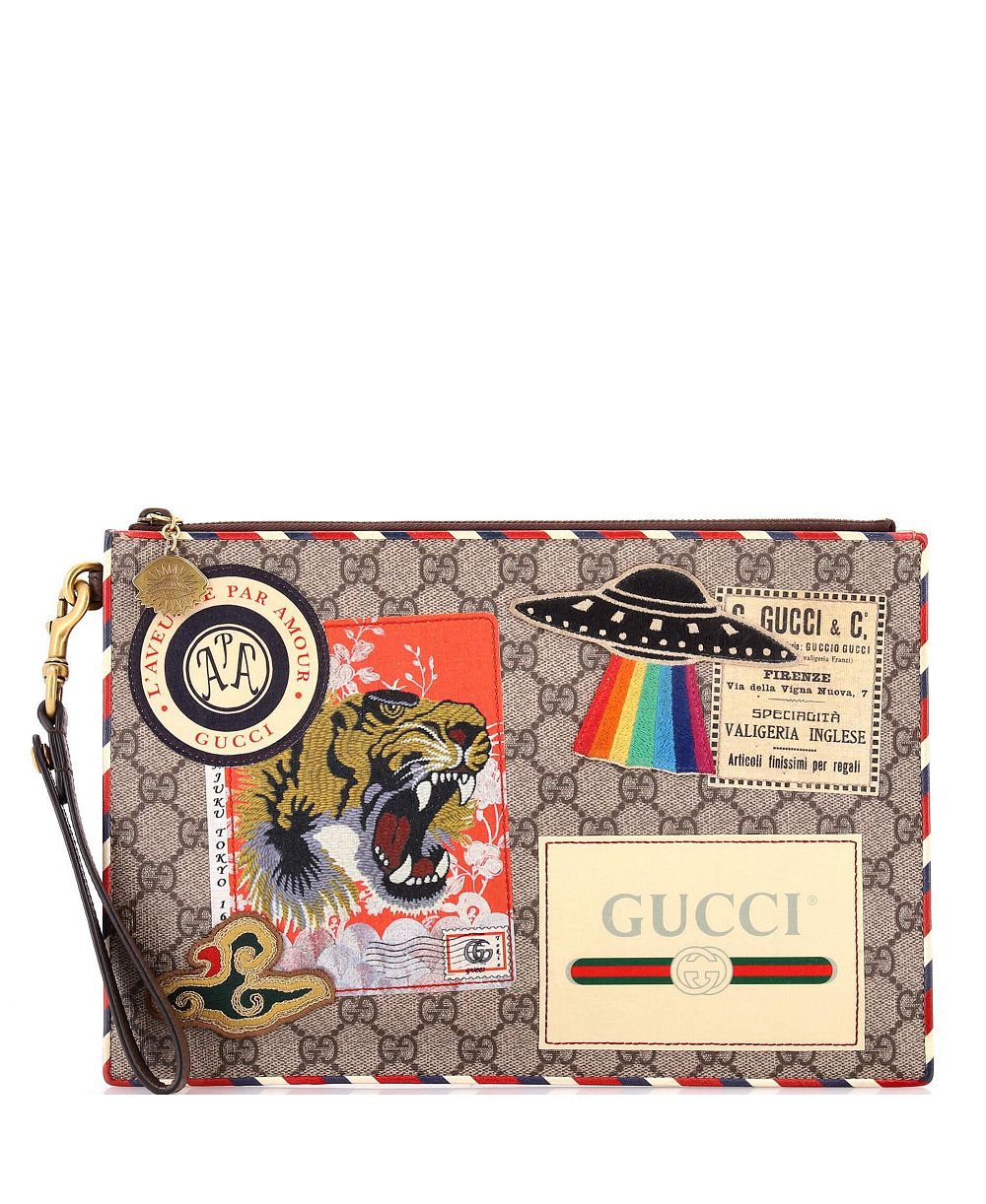 Б/у косметичка Pre-Owned Gucci Courrier GG из покрытой канваса с многоцветным аппликацией