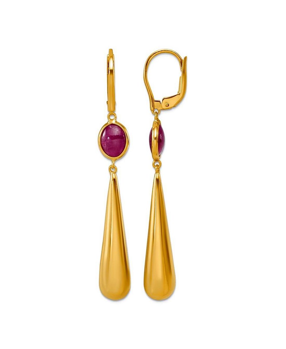 Серьги-подвески Curata Jewelry с каплевидным корундом, позолотой 18k, длиной 7.15 мм, весом 0.30 карата