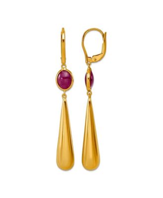 Solid 18k Yellow Gold Italian Teardrop with Opaque Ruby Lever back Earrings 56x7mm