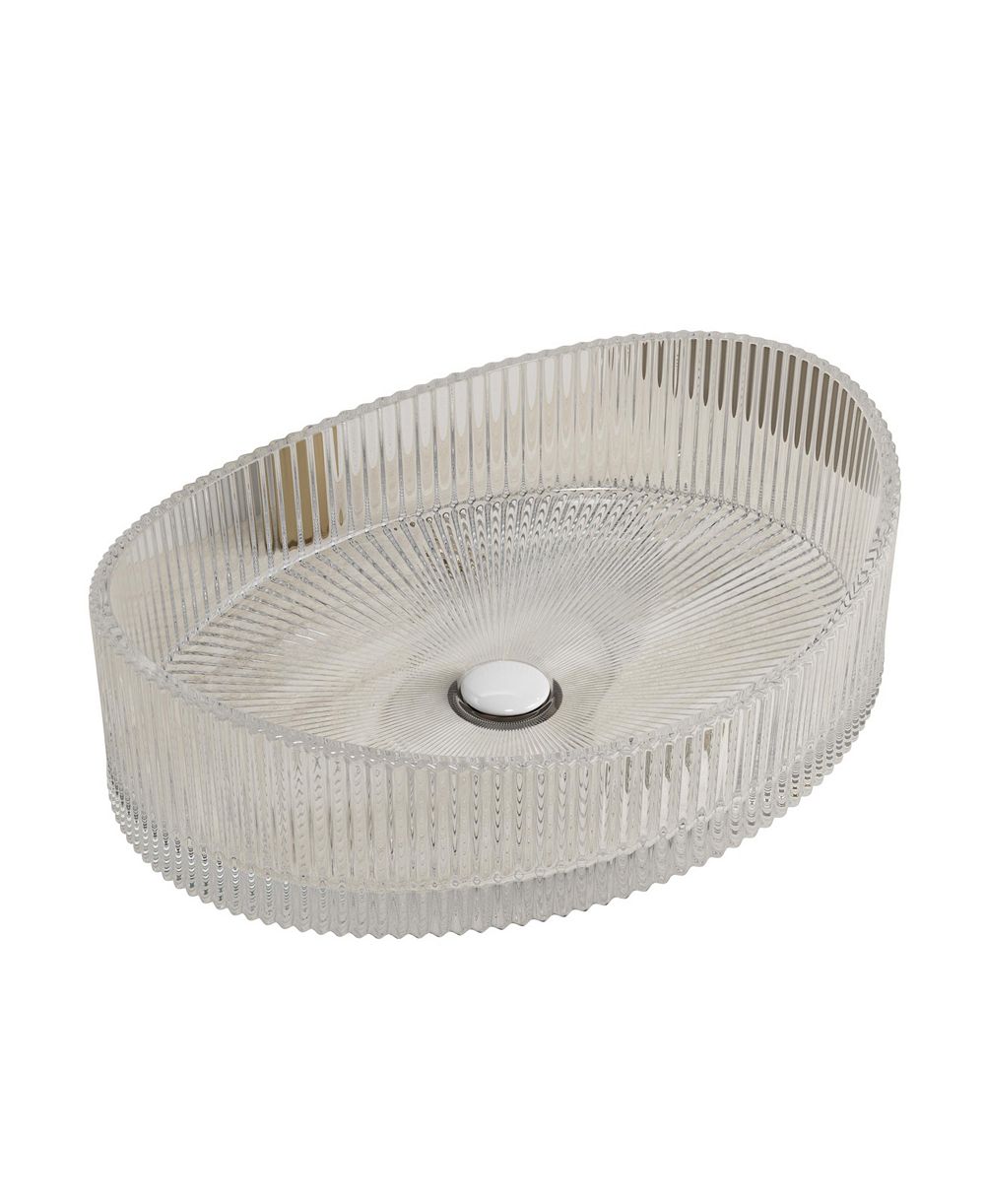 BUSDAYS 20 Inch Transparent Crystal Glass Yuanbao Shape Bathroom Sink No Faucet Included
