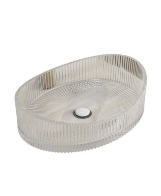 BUSDAYS 20 Inch Transparent Crystal Glass Yuanbao Shape Bathroom Sink No Faucet Included