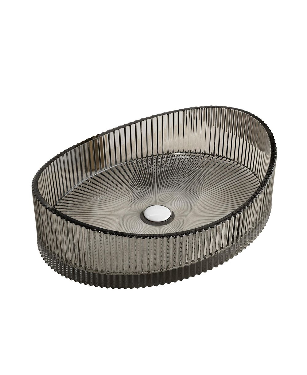 BUSDAYS 20 Inch Transparent Crystal Glass Yuanbao Shape Bathroom Sink No Faucet Included