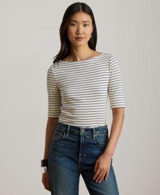 Женская футболка Lauren Ralph Lauren с полосатым воротником лодочкой, Petite