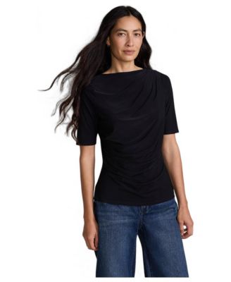 Lands' End Women's Elbow-Sleeve Bateau Neckline Ruched Blouse