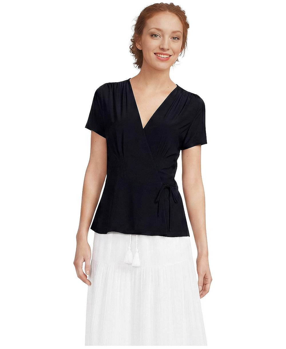 Lands' End Women's Short-Sleeve V-Neck Peplum Blouse