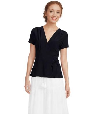 Lands' End Women's Short-Sleeve V-Neck Peplum Blouse