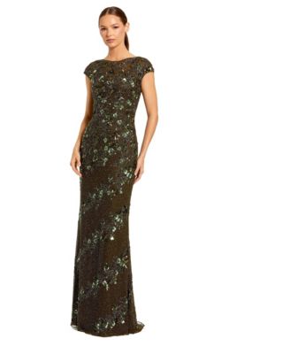 Mac Duggal женское вечернее платье-футляр с коротким рукавом и цветочной вышивкой