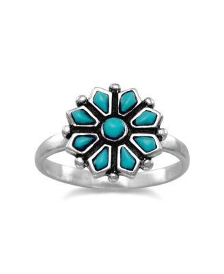 Curata Jewelry Simulated Turquoise Flower Ring Sterling Silver