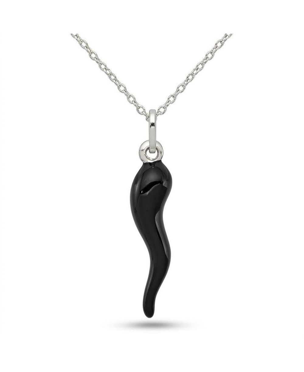 Curata Jewelry 925 Sterling Silver Enamel Horn 18 Inch Necklace - 33x7mm