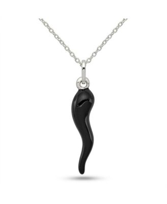 Curata Jewelry 925 Sterling Silver Enamel Horn 18 Inch Necklace - 33x7mm
