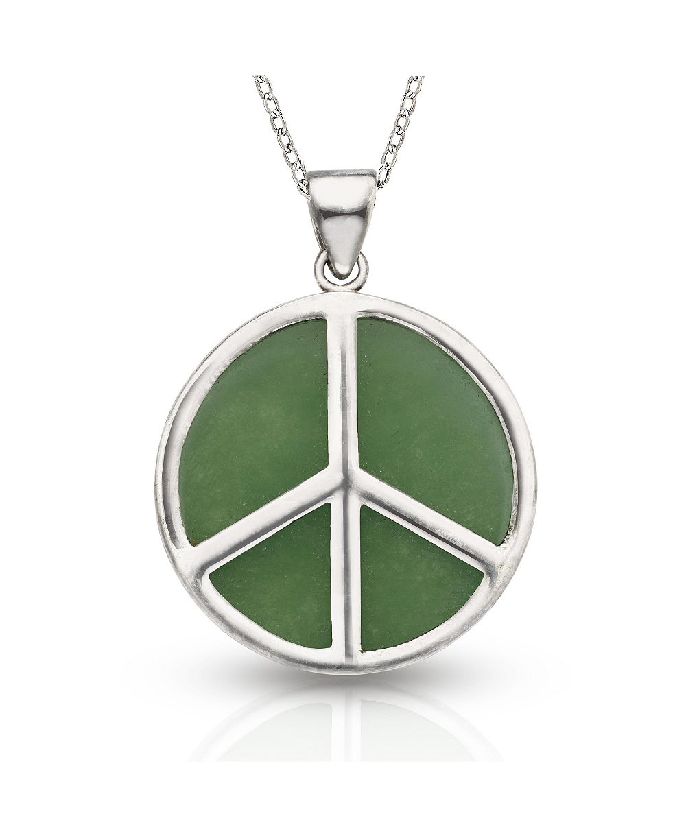 Curata Jewelry Колье из стерлингового серебра 925 пробы, 18 дюймов, зеленый окрашенный нефрит, знак мира, 25x32 мм