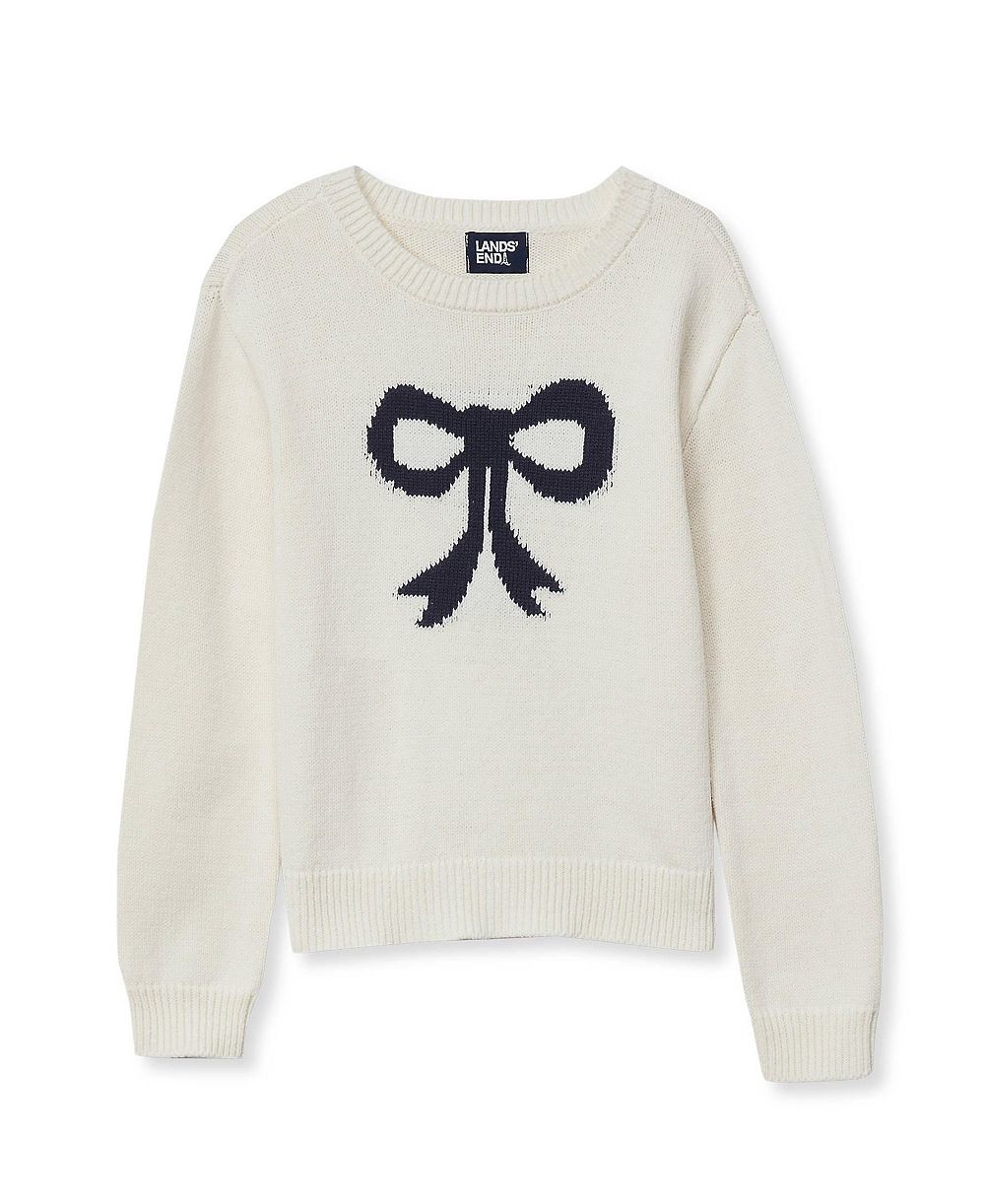 Детский свитер Lands' End Girls' 4-16 Long-Sleeve Intarsia Graphic Crewneck