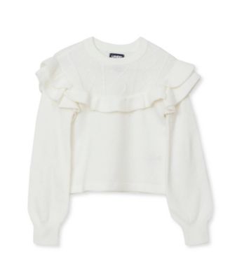 Lands' End Girls' 4-16 Cable-Knit Ruffle Crewneck Sweater