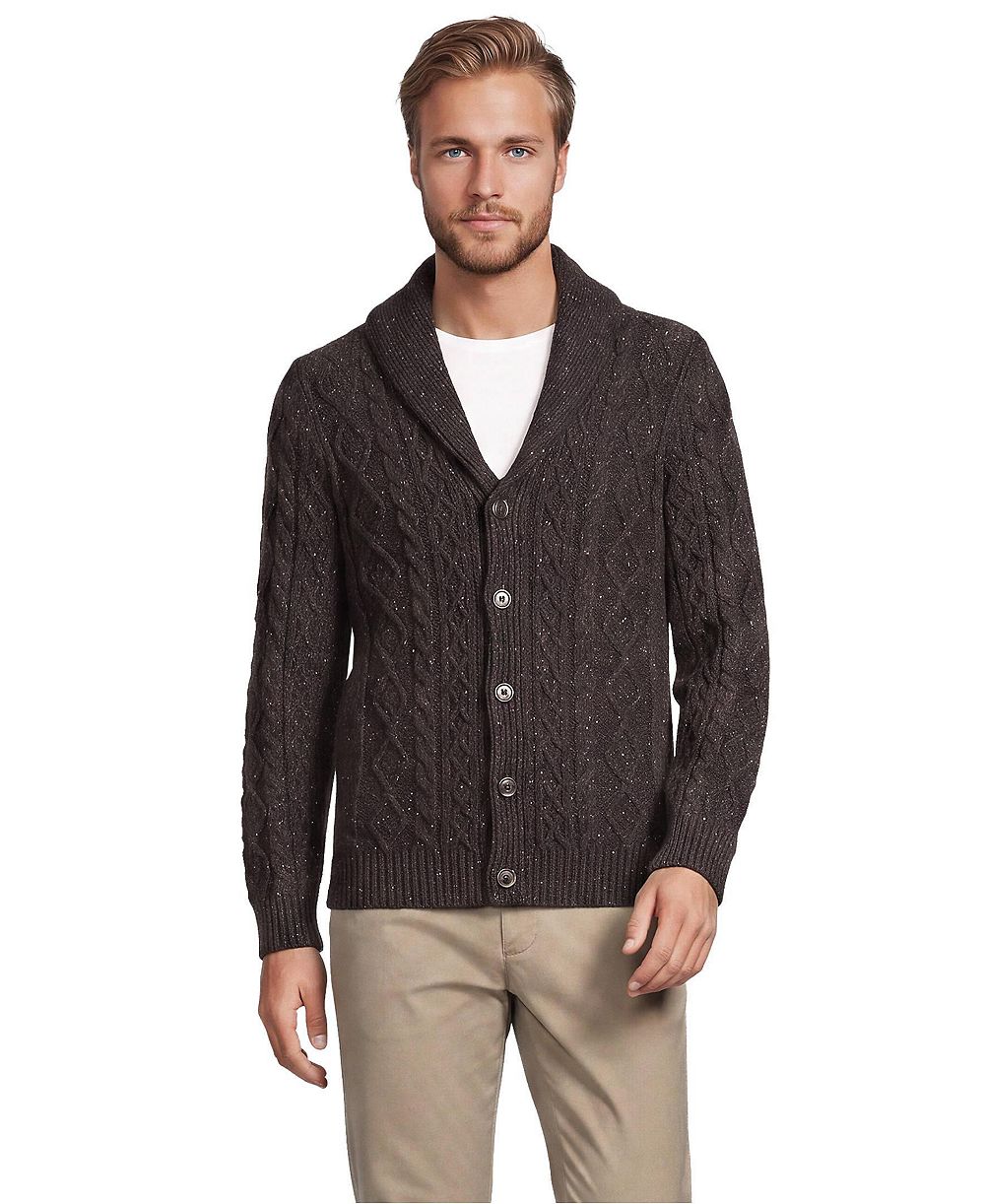 Lands' End Men's Cable-Knit Shawl-Collar Cotton/Wool-Blend Cardigan