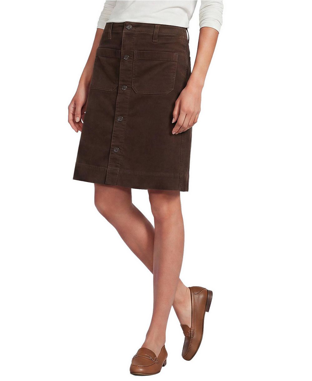 Lands' End Women's Corduroy Mid Rise Button Through Above the Knee Skirt