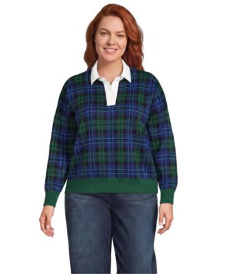 Lands' End Plus Size Drifter Collared Shaker-Knit Plaid Sweater