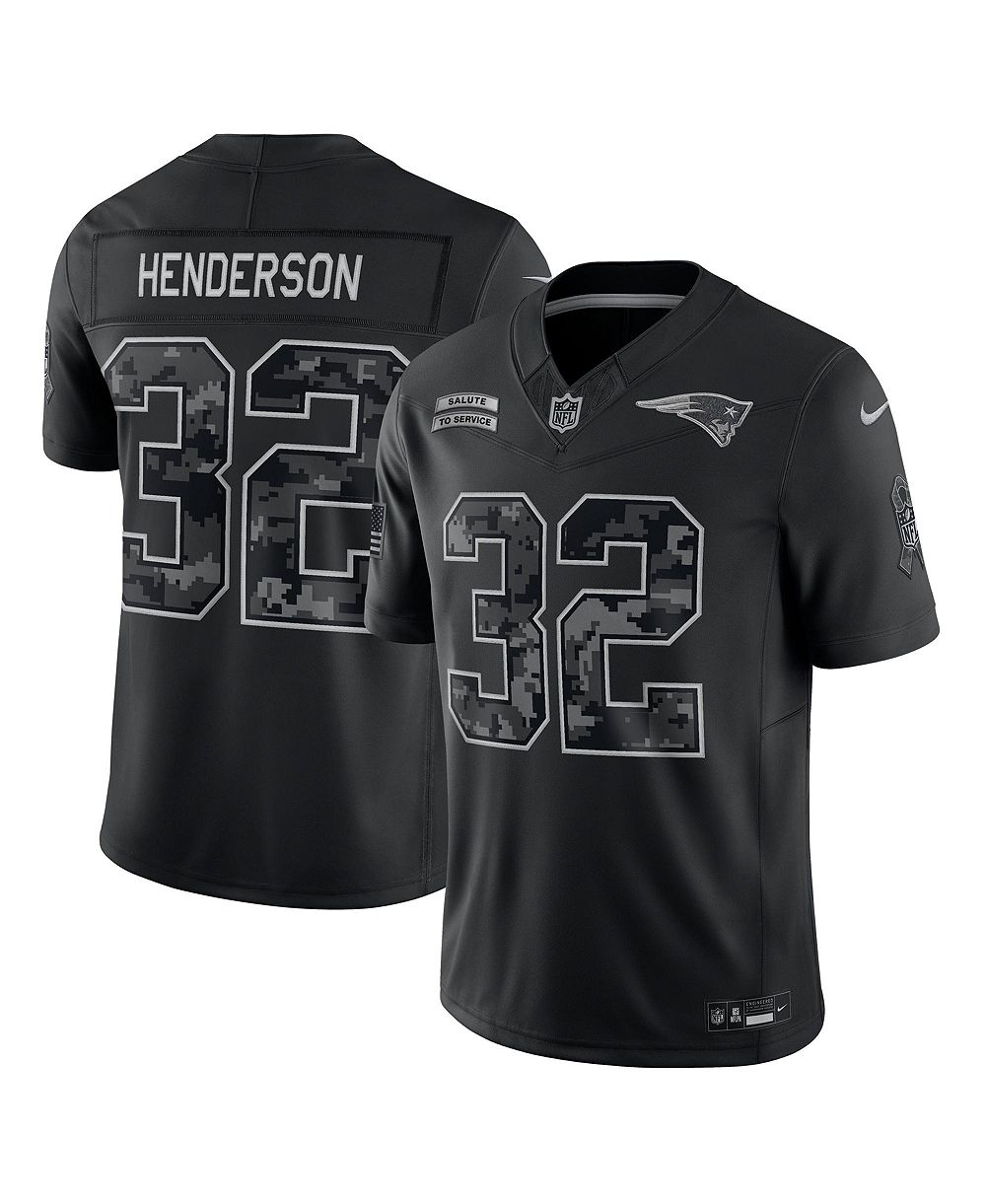 Men's Nike TreVeyon Henderson Black New England Patriots 2026 Salute to Service Limited Jersey