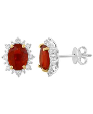 EFFY Collection Diamond and Fire Opal Oval Stud Earrings (3/8 ct. t.w. Diamond, 1-1/2 ct. t.w. Fire Opal) in 14k Two-Tone Gold