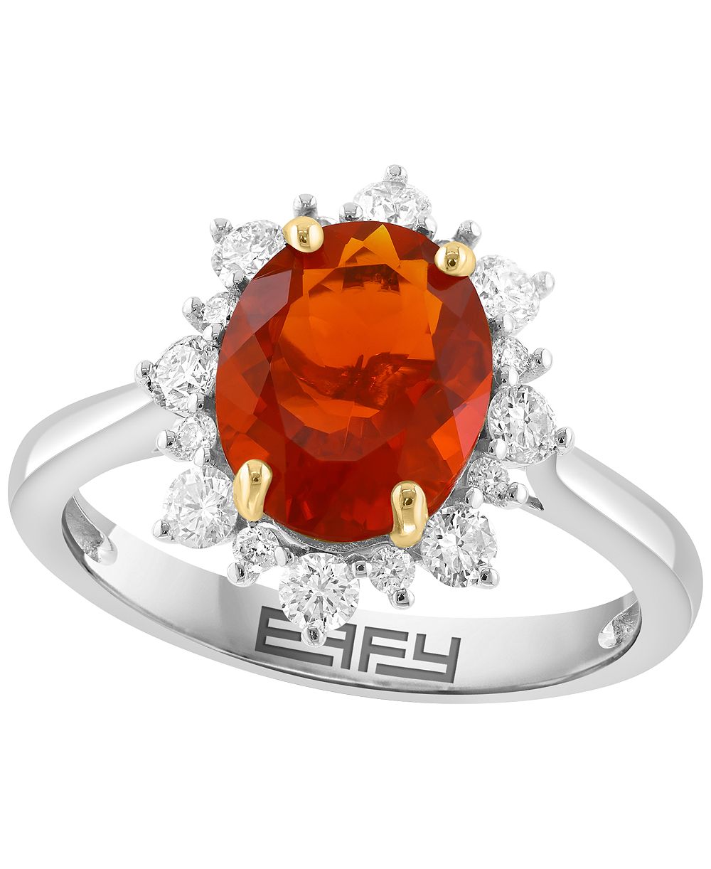 EFFY Collection кольцо с огненным опалом в ореоле (3/8 карата суммарно) в двухцветном золоте 14k