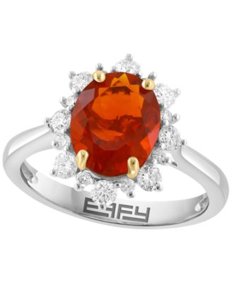 EFFY Collection кольцо с огненным опалом в ореоле (3/8 карата суммарно) в двухцветном золоте 14k