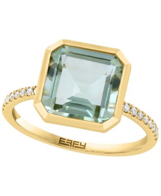 EFFY Collection Кольцо с зеленым аметистом и бриллиантами (3-3/8 ct. t.w. and 1/10 ct. t.w.) в желтом золоте 14k