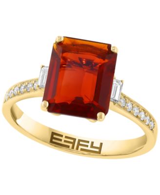 EFFY Collection кольцо с огненным опалом и бриллиантами в желтом золоте 14k (1-7/8 карата суммарно)