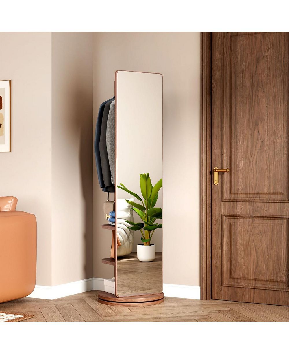 LAOTIES 360 degrees Rotating Full Length Mirror with Solid Rubberwood Frame Freestanding Dressing Mirror
