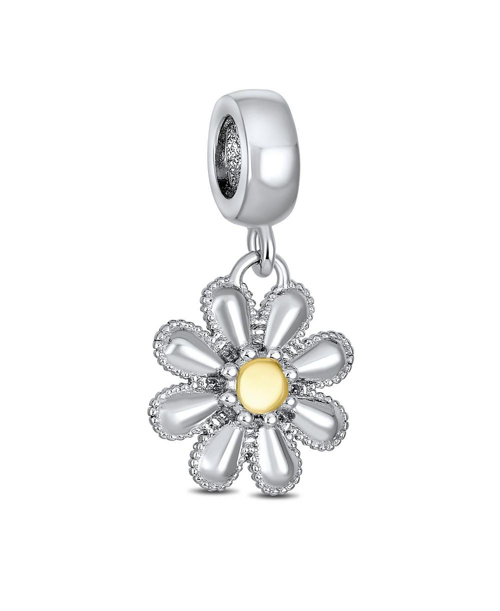 Bling Jewelry Two Tone Floral Mother Dangle Charm Bead