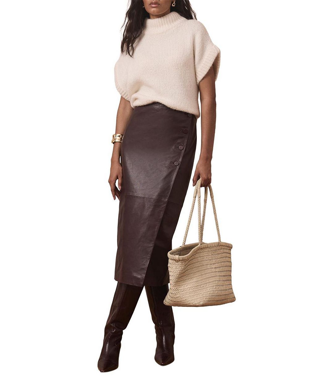 Mint Velvet Women's Leather Wrap Midi Skirt