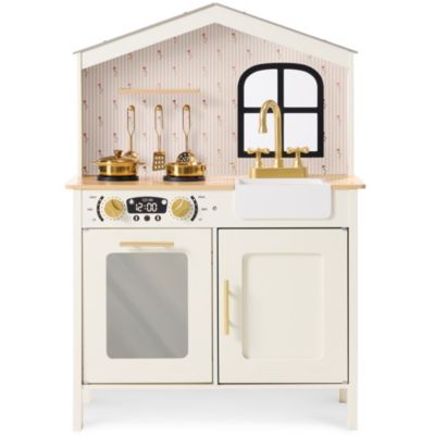 Best Choice Products Farmhouse Wooden Play Kitchen with Storage and Clickable Knobs, Ages 3+